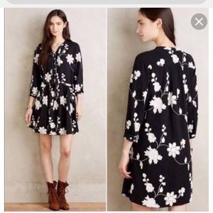 ANTHRO Black Flora Embroidered Dress